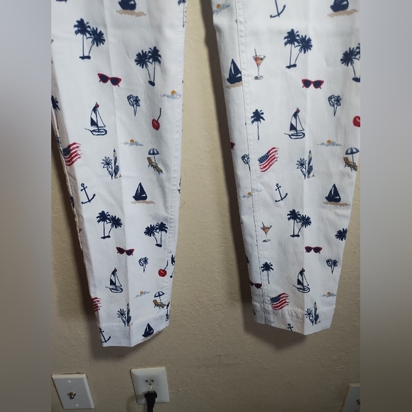 New Multiples Slim Sation Pull On Pants Nautical Patriotic Cherries - Picture 6 of 16